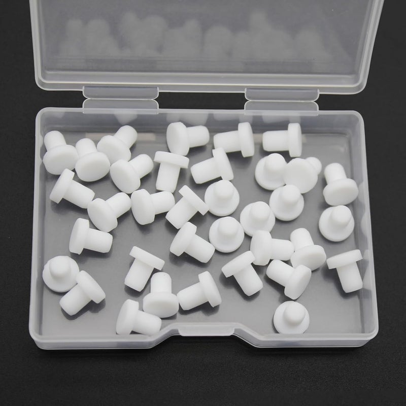 BOPOREAE 35 Pcs 4 mm/0.16 in Silicone Rubber Plug for Small Round Holes, Waterproof T Type Rubber Stoppers, Soft Flexible Seal Button Plugs Tube Pipe End Caps Inserts Bathtub Jet Covers, White - Image 1